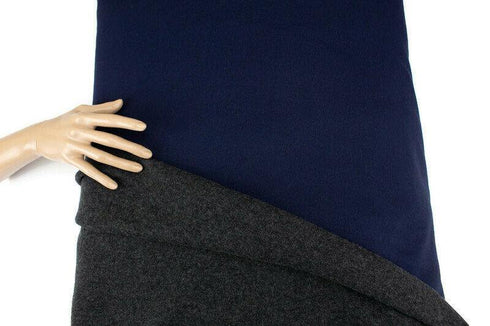 Dark Blue and Gray Wool Blend Double Face Sweater Knit Double Sided Reversible Knit Fabric by the yard